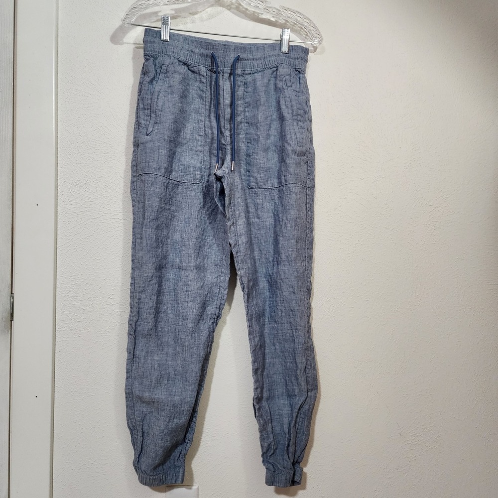 Athleta‎ Cabo Linen Jogger Pants Blue Chambray Smocked Waist 531704 Womens 2